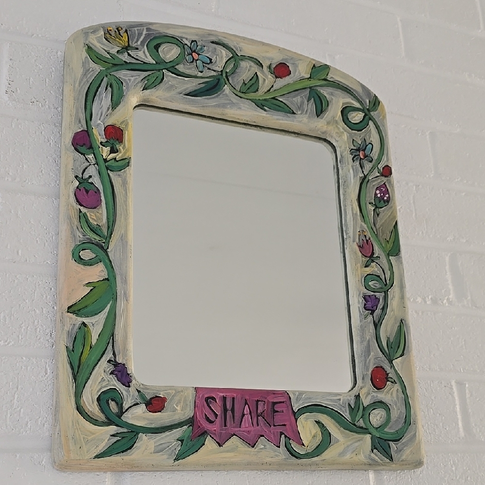 Sticks Vintage Handmade Handpainted Atr Wall Decor Mirror Wooden Frame 1996 Rare